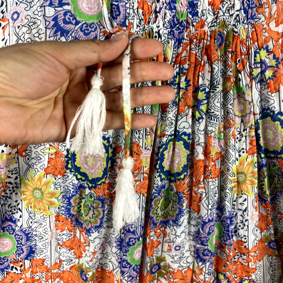Ruby Yaya Floral Dress Womens XL V Neck Tassel Smocked Boho Peasant Colorful - Picture 6 of 16